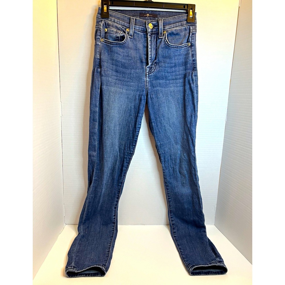 7 For All Mankind High Rise Skinny Slim Blue Medium Wash Denim Jeans 24